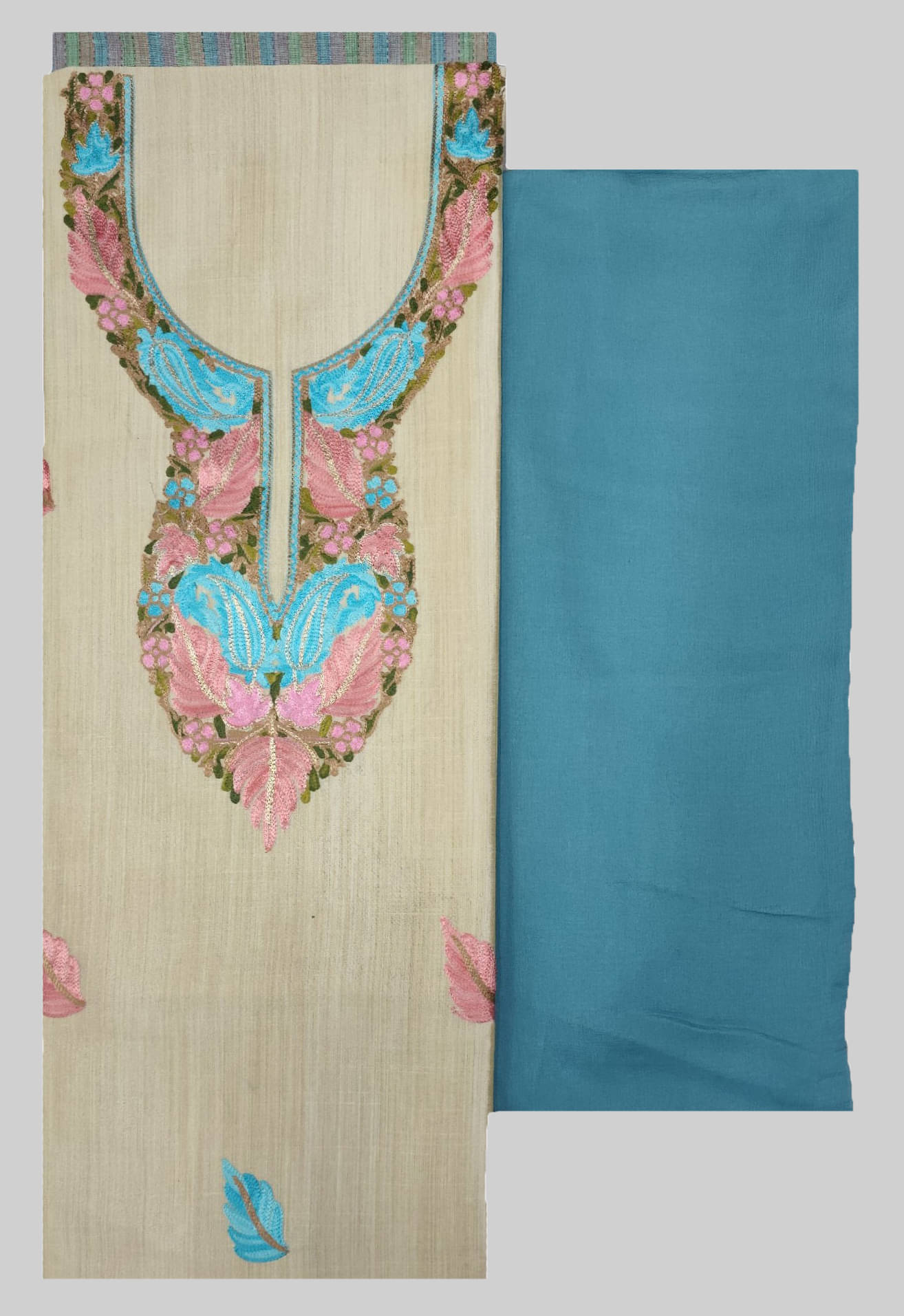     			KASHMIRI Unstitched Silk Embroidered Dress Material - Blue ( Pack of 1 )