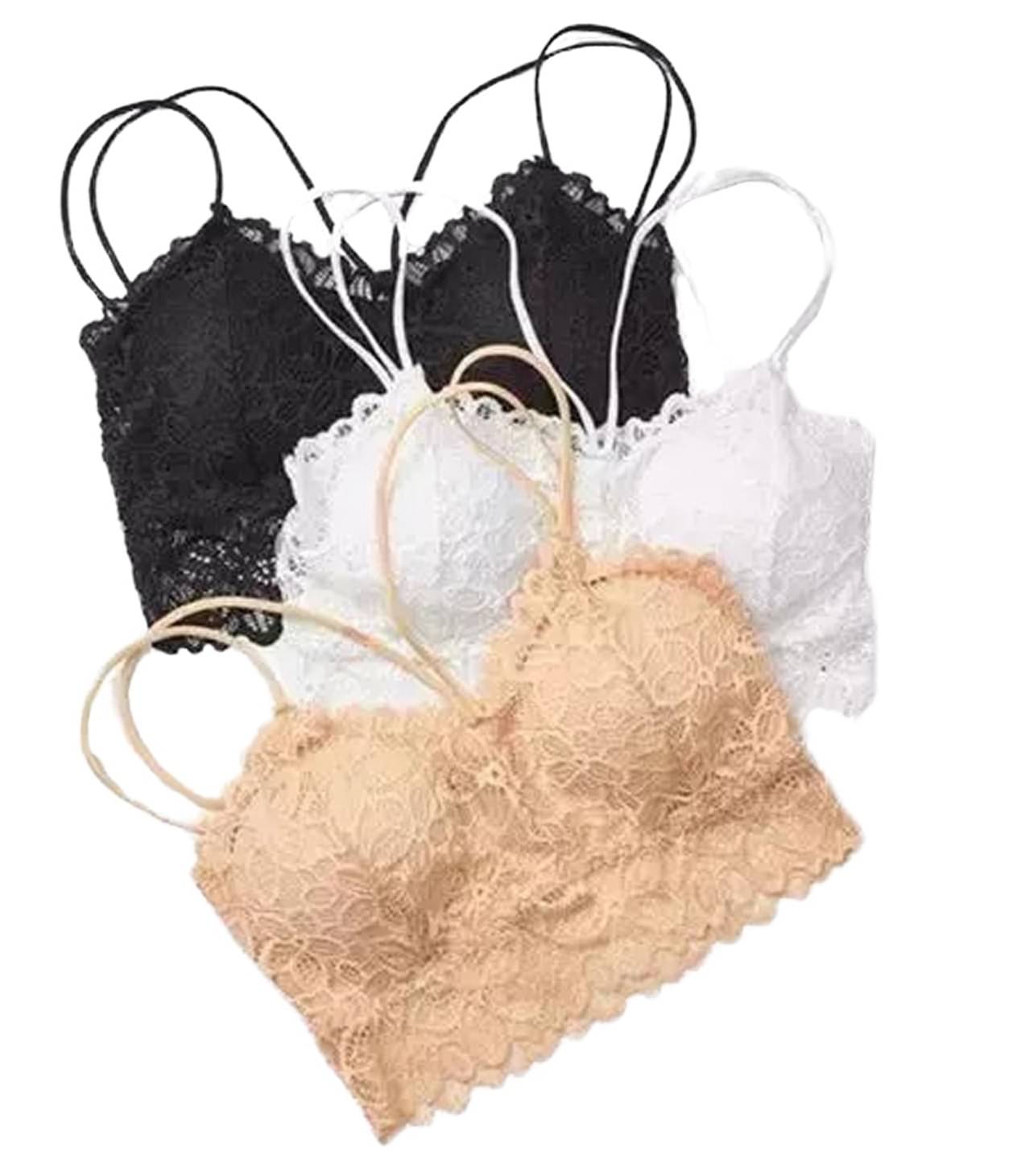 Kamini Pack of 3 Lace Lightly Padded Bralette Bra For Women ( Multicolor8 ) Kamini Pack of 3 Lace Lightly Padded Bralette Bra For Women ( Multicolor8 )