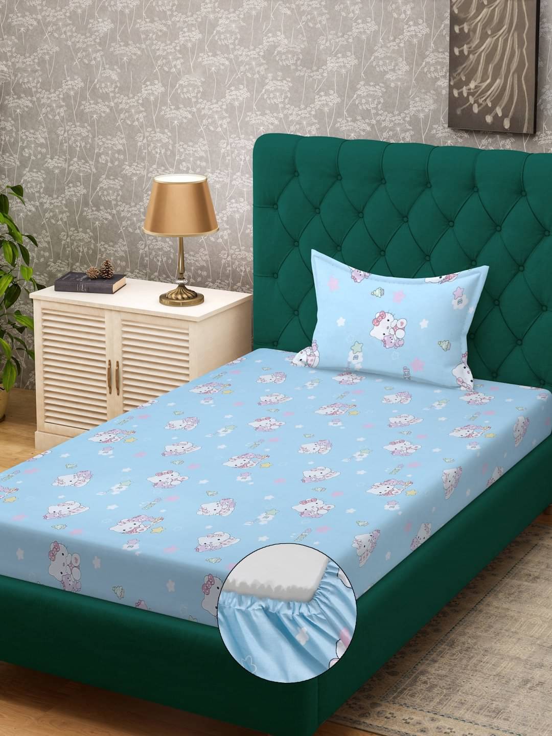     			Klotthe Cotton Humor & Comic Fitted 1 Bedsheet with 1 Pillow Cover ( Single Bed ) - Sky Blue