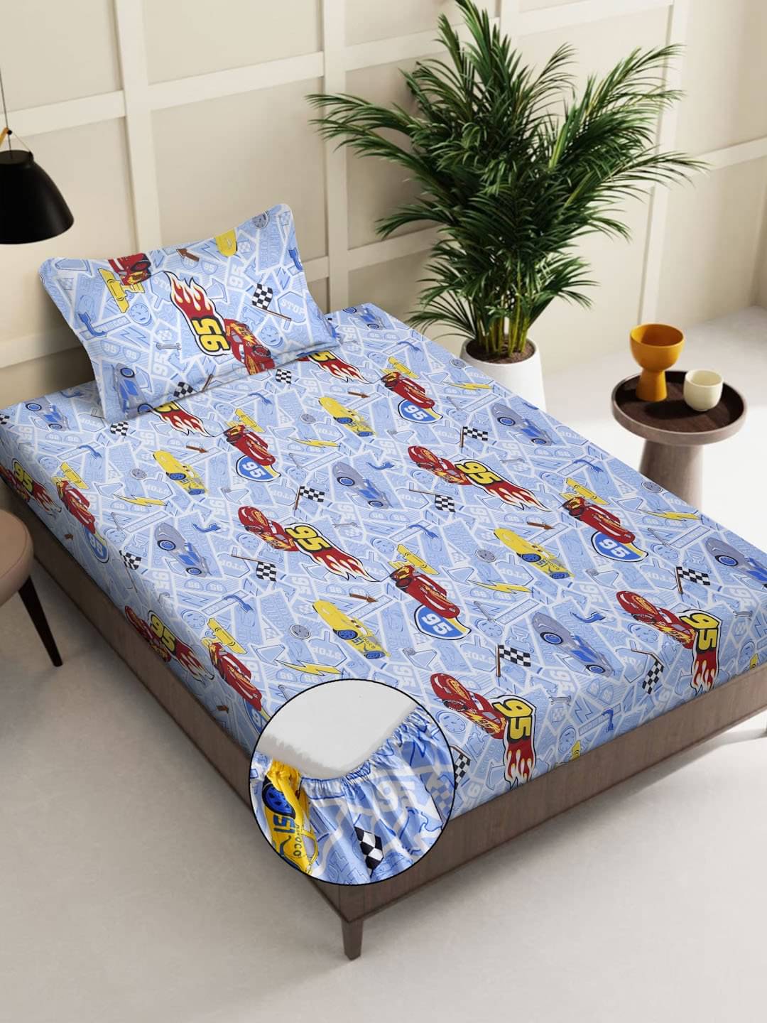     			Klotthe Cotton Humor & Comic Fitted 1 Bedsheet with 1 Pillow Cover ( Single Bed ) - Sky Blue