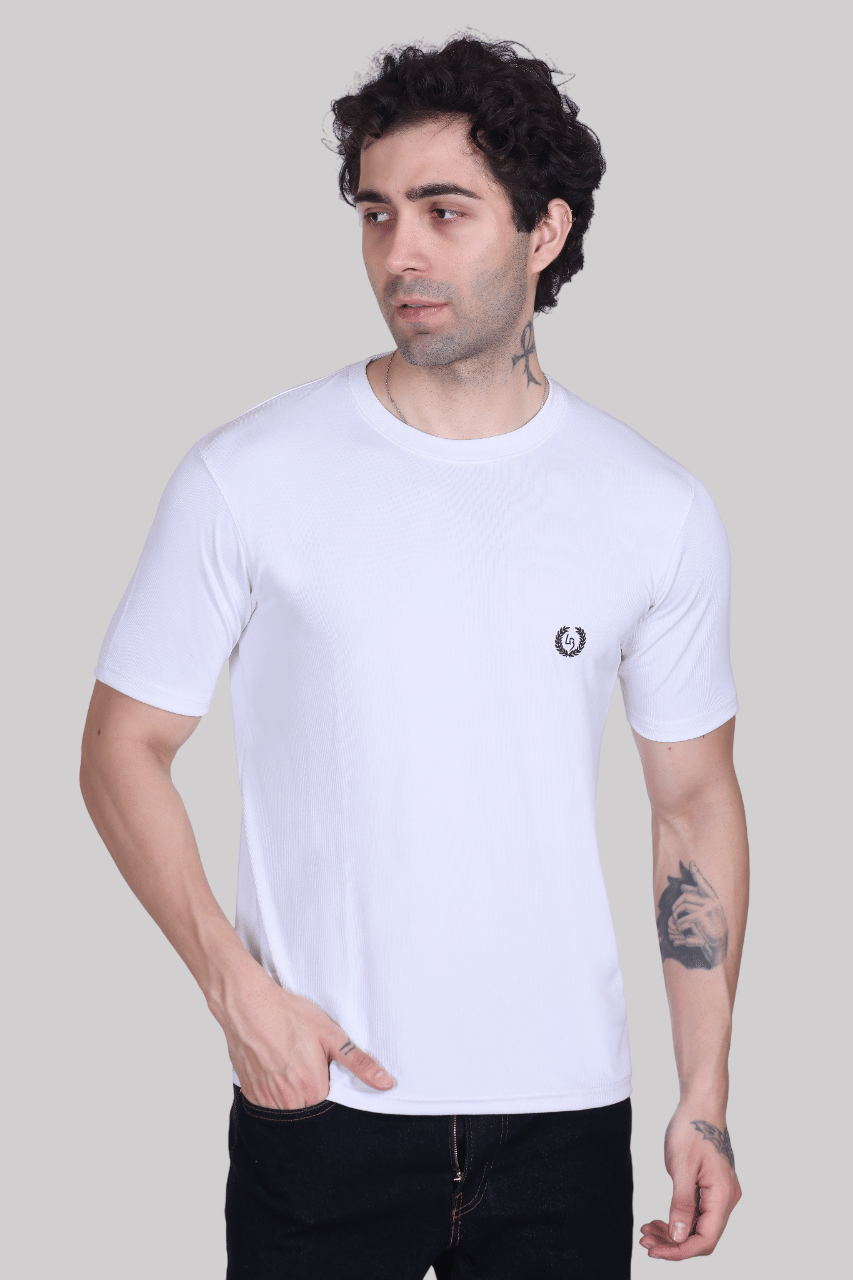     			LEEBONEE Polyester Regular Fit Solid Half Sleeves Men's Round T-Shirt - White ( Pack of 1 )