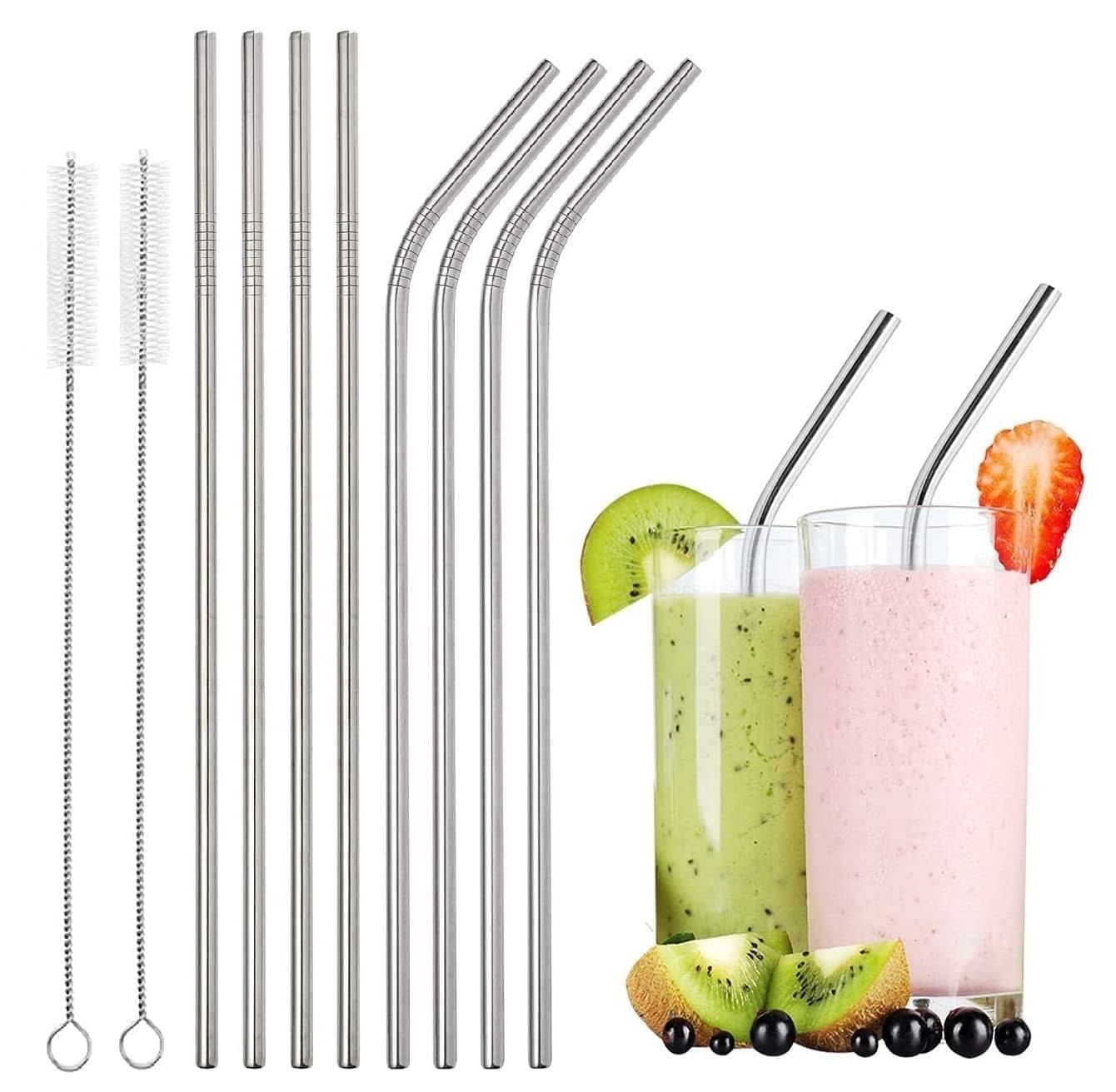 Magnique 10 pcs Stainless Steel Silver Straws with straw brush Magnique 10 pcs Stainless Steel Silver Straws with straw brush