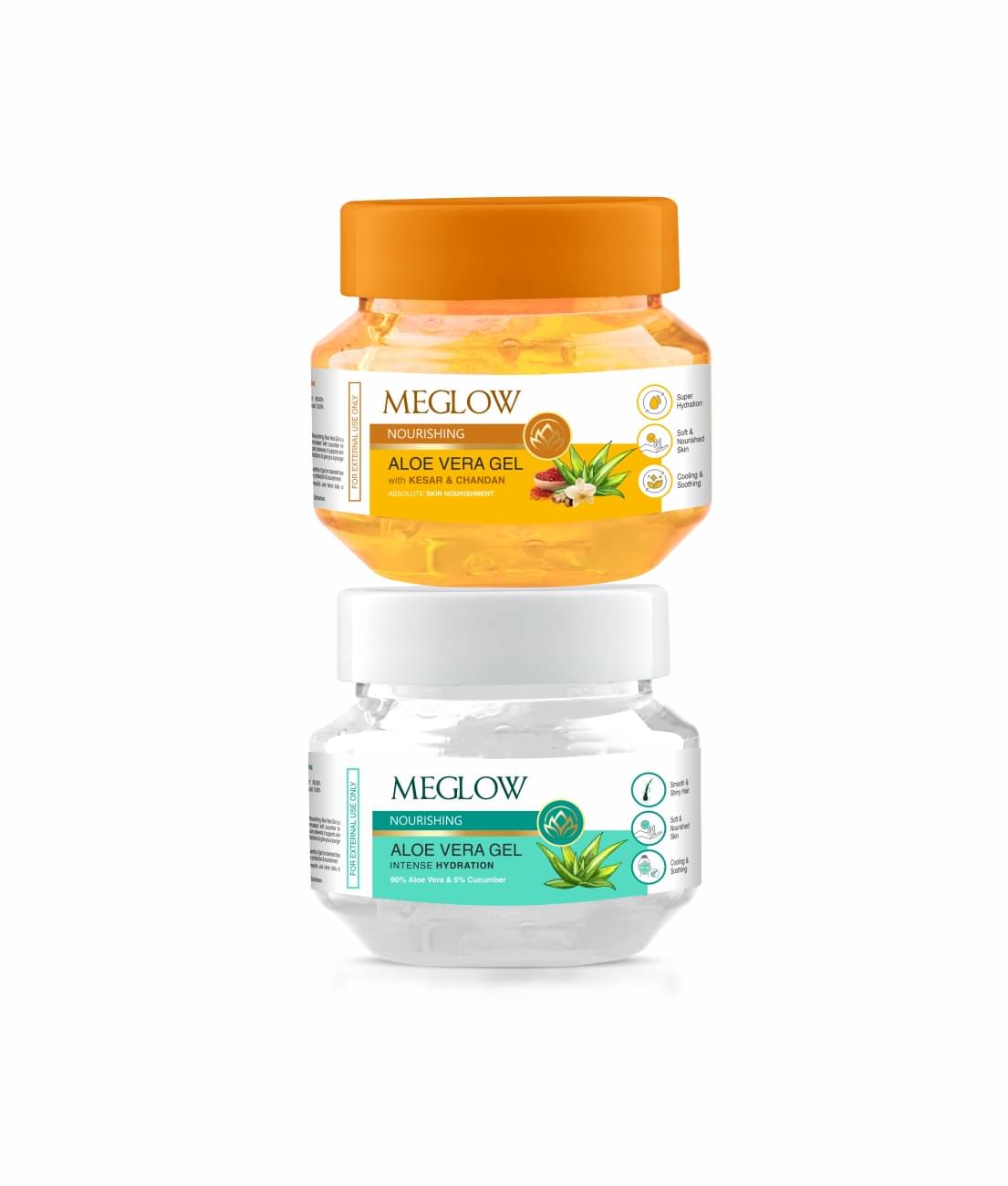     			Meglow AloeVera Gel Combo Transparent Gel 100g & Kesar Chandan Gel 100g for Glowing, Hydrated Skin