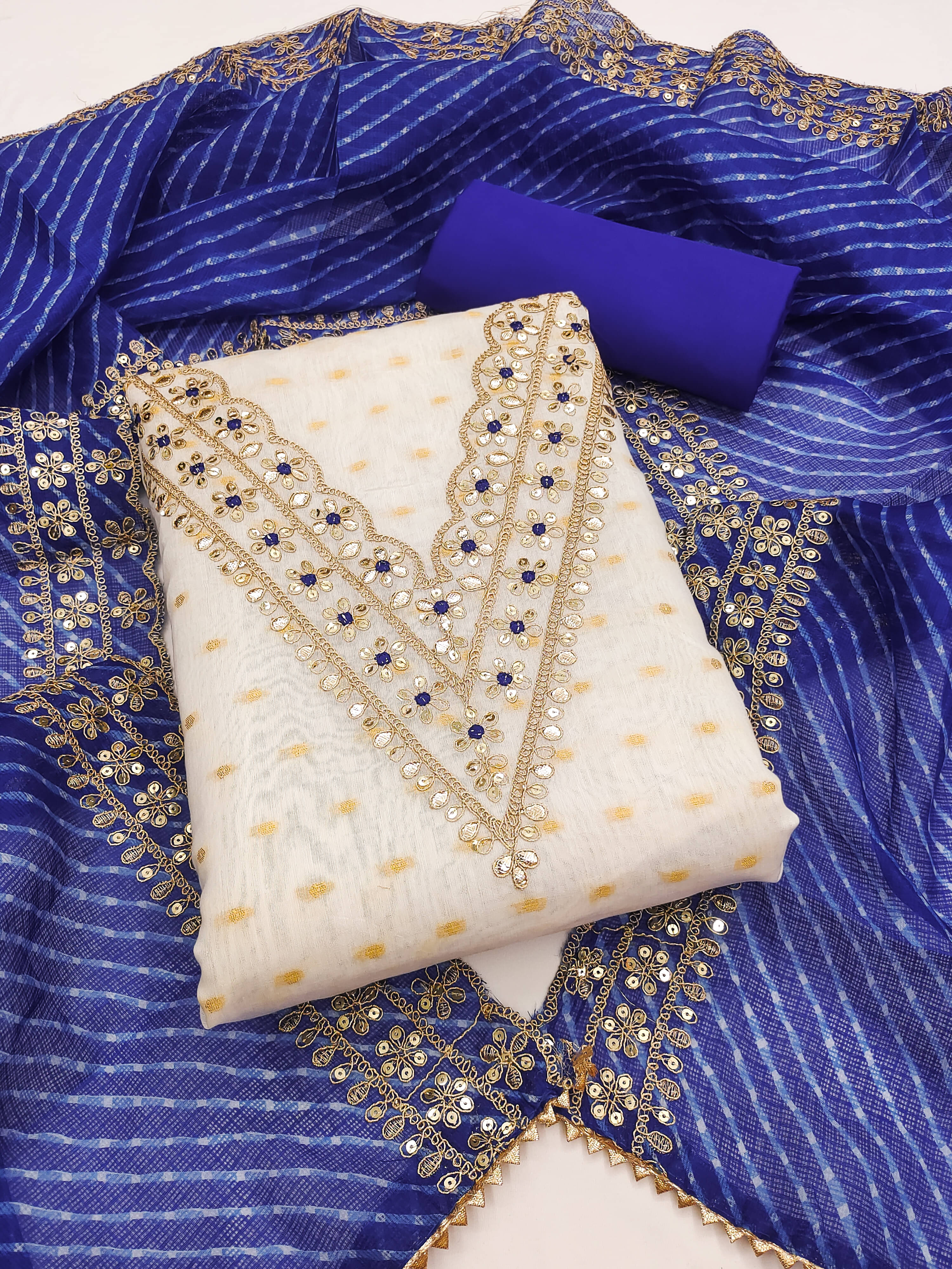 Nayanthara Trends Unstitched Chanderi Embroidered Dress Material - Blue ( Pack of 1 ) Nayanthara Trends Unstitched Chanderi Embroidered Dress Material - Blue ( Pack of 1 )
