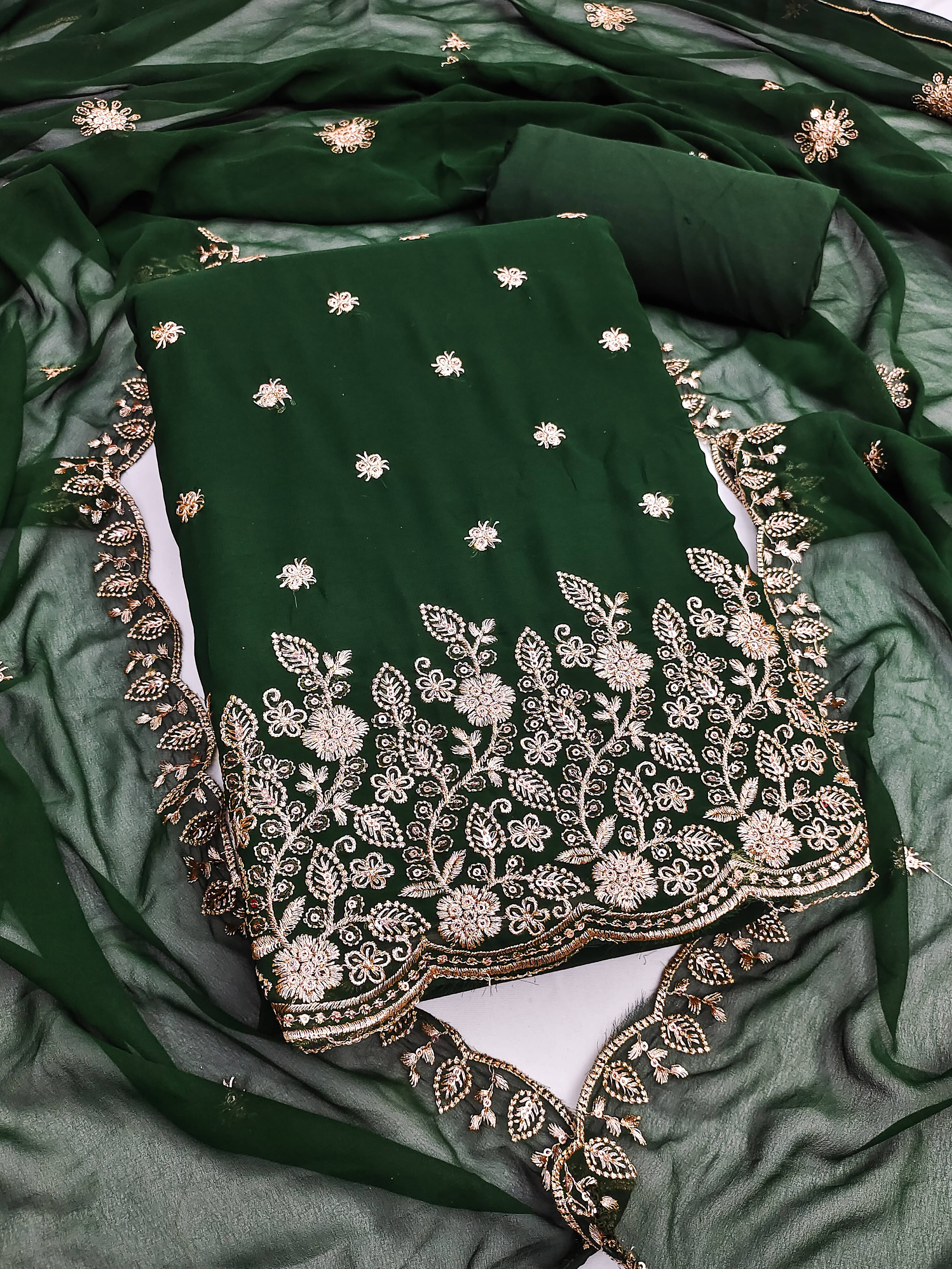     			Nayanthara Trends Unstitched Georgette Embroidered Dress Material - Green ( Pack of 1 )