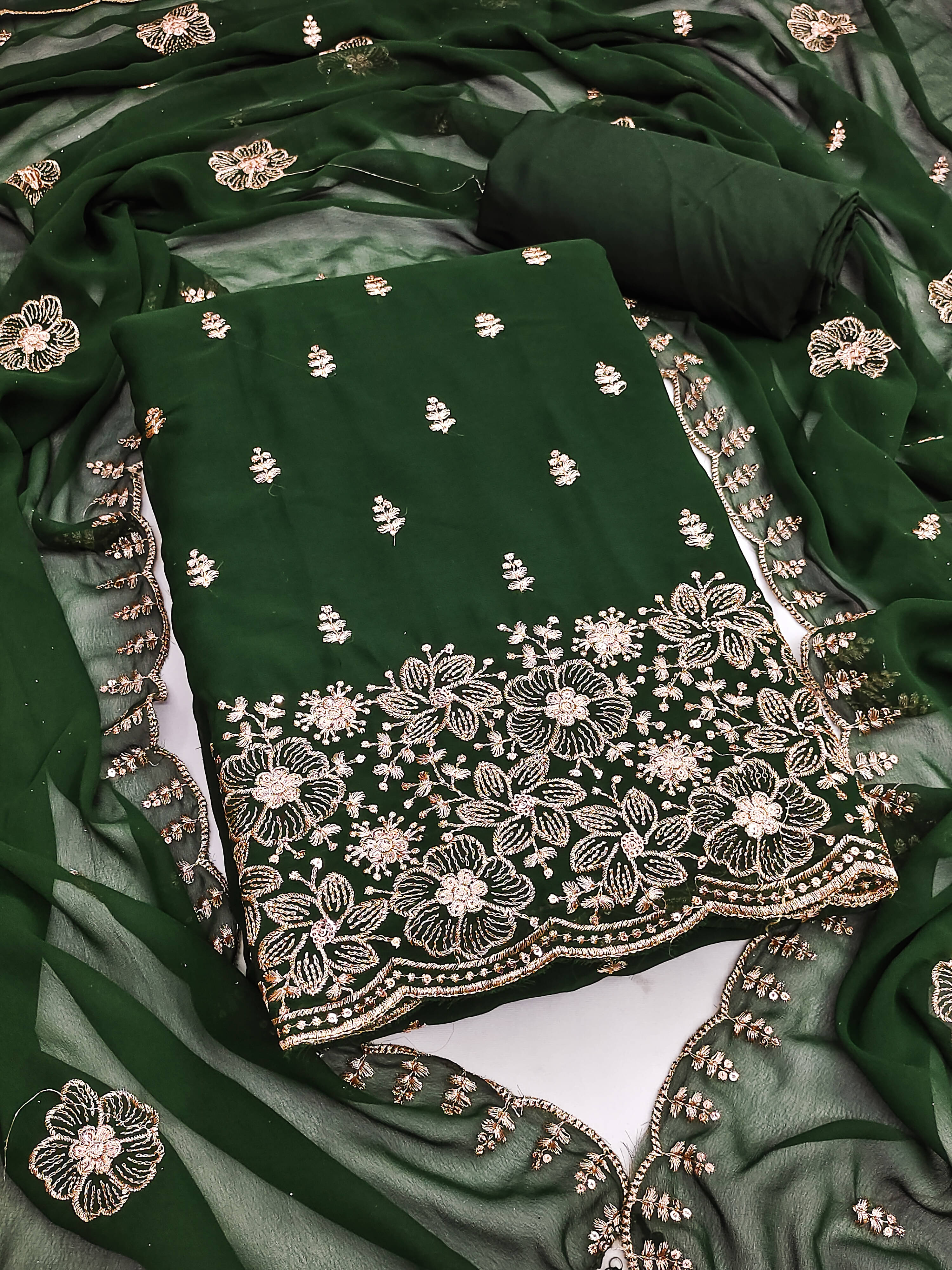 Nayanthara Trends Unstitched Georgette Embroidered Dress Material - Green ( Pack of 1 ) Nayanthara Trends Unstitched Georgette Embroidered Dress Material - Green ( Pack of 1 )