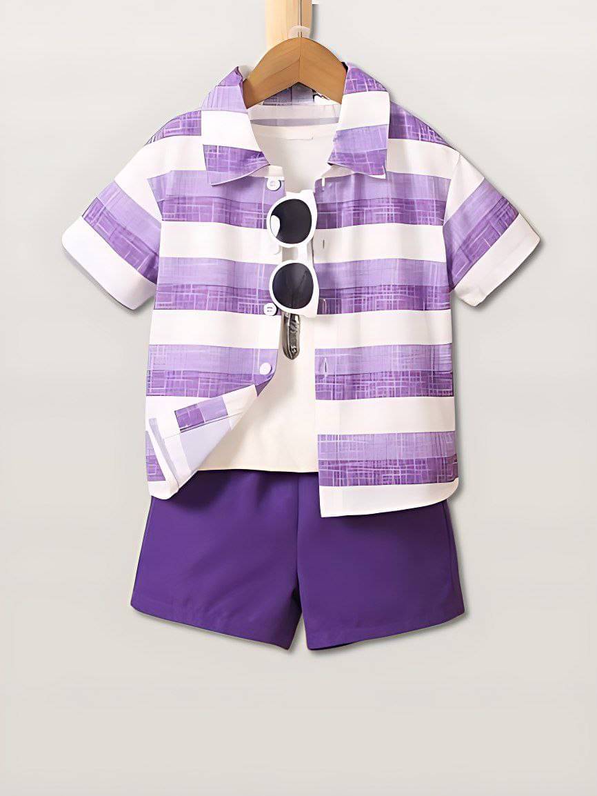     			Ocvito Pack of 1 Boys Cotton Shirt & Shorts Set ( Purple )