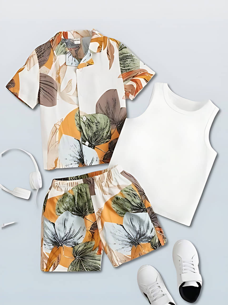     			Ocvito Pack of 1 Boys Cotton Shirts & Shorts Set ( White )