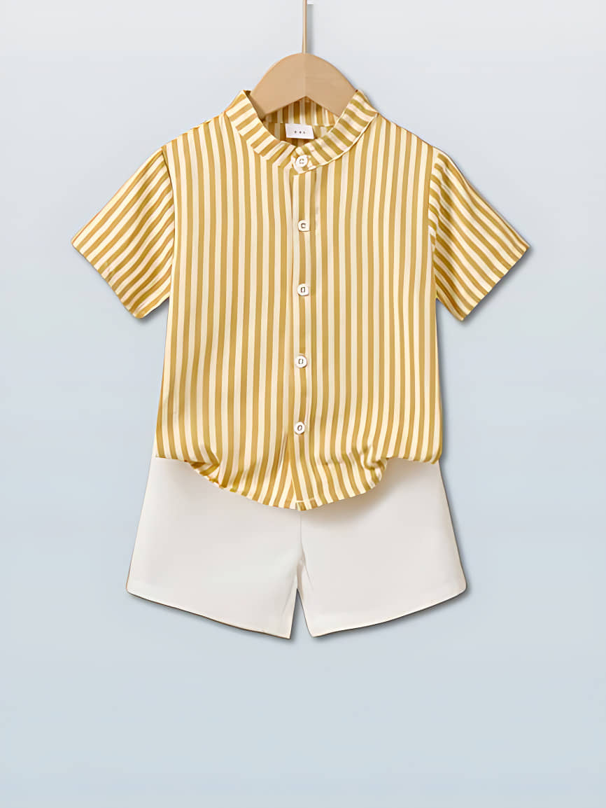 Ocvito Pack of 1 Boys Cotton Shirt & Shorts Set ( Yellow )