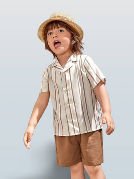 Ocvito Pack of 1 Boys Cotton Shirts & Shorts Set ( Brown )