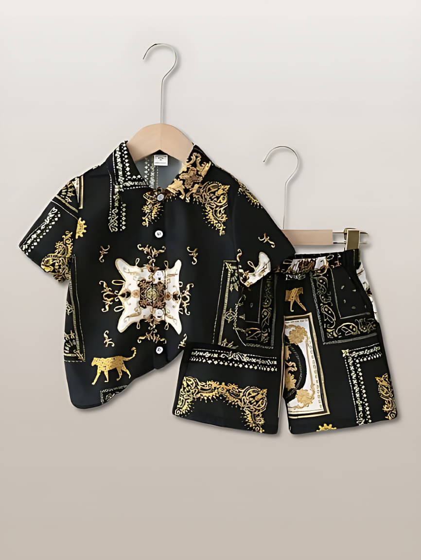 Ocvito Pack of 1 Boys Cotton Shirt & Shorts Set ( Black )     			Ocvito Pack of 1 Boys Cotton Shirt & Shorts Set ( Black )