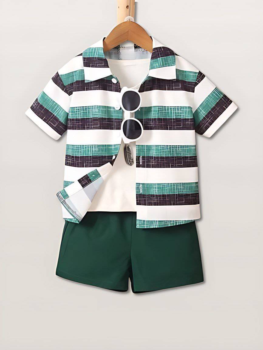     			Ocvito Pack of 1 Boys Cotton Shirt & Shorts Set ( Green )