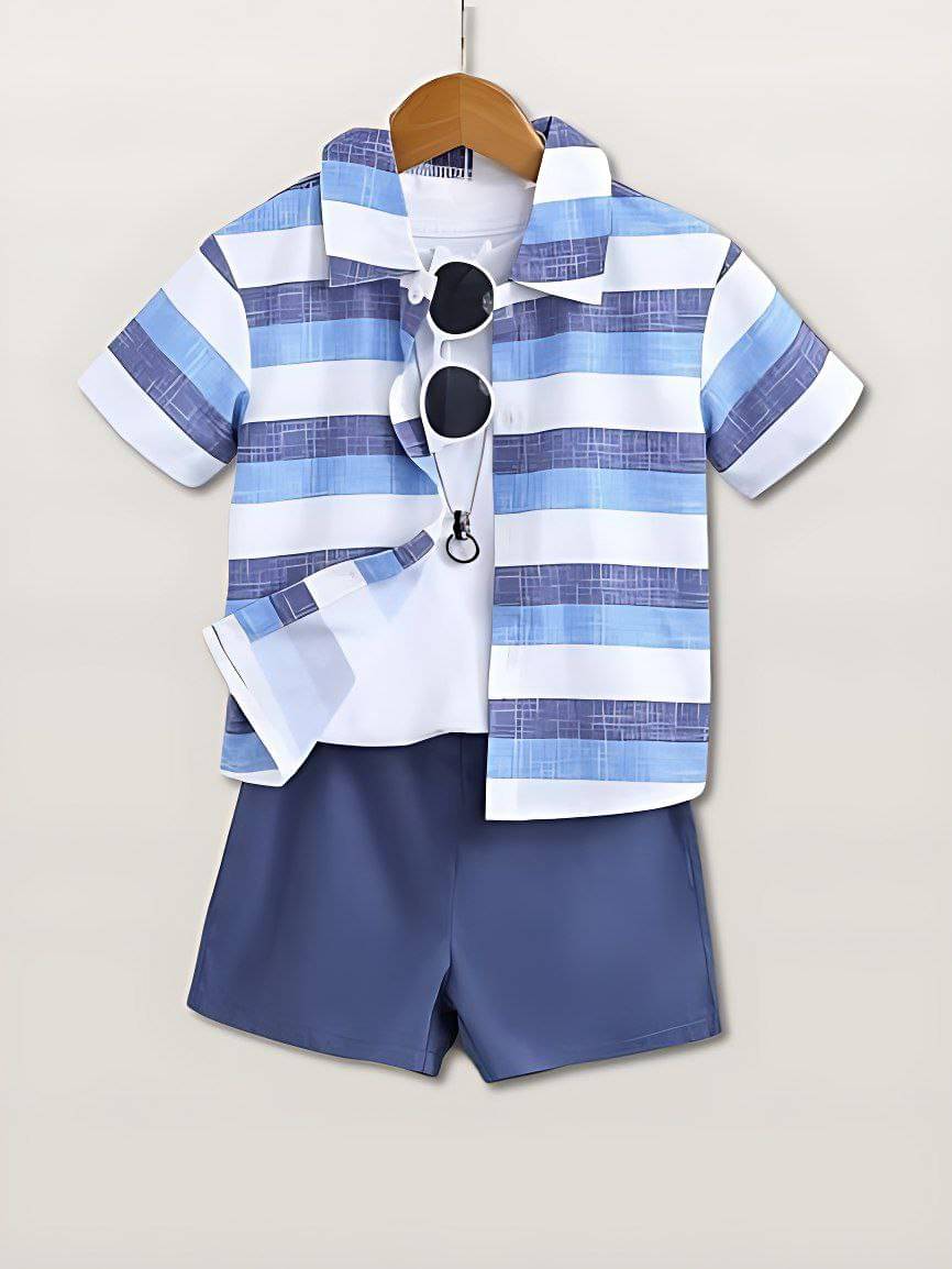     			Ocvito Pack of 1 Boys Cotton Shirt & Shorts Set ( Light Blue )