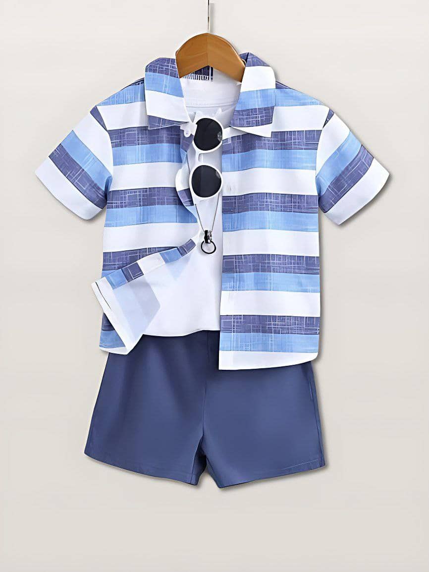 Ocvito Pack of 1 Boys Cotton Shirt & Shorts Set ( Light Blue )