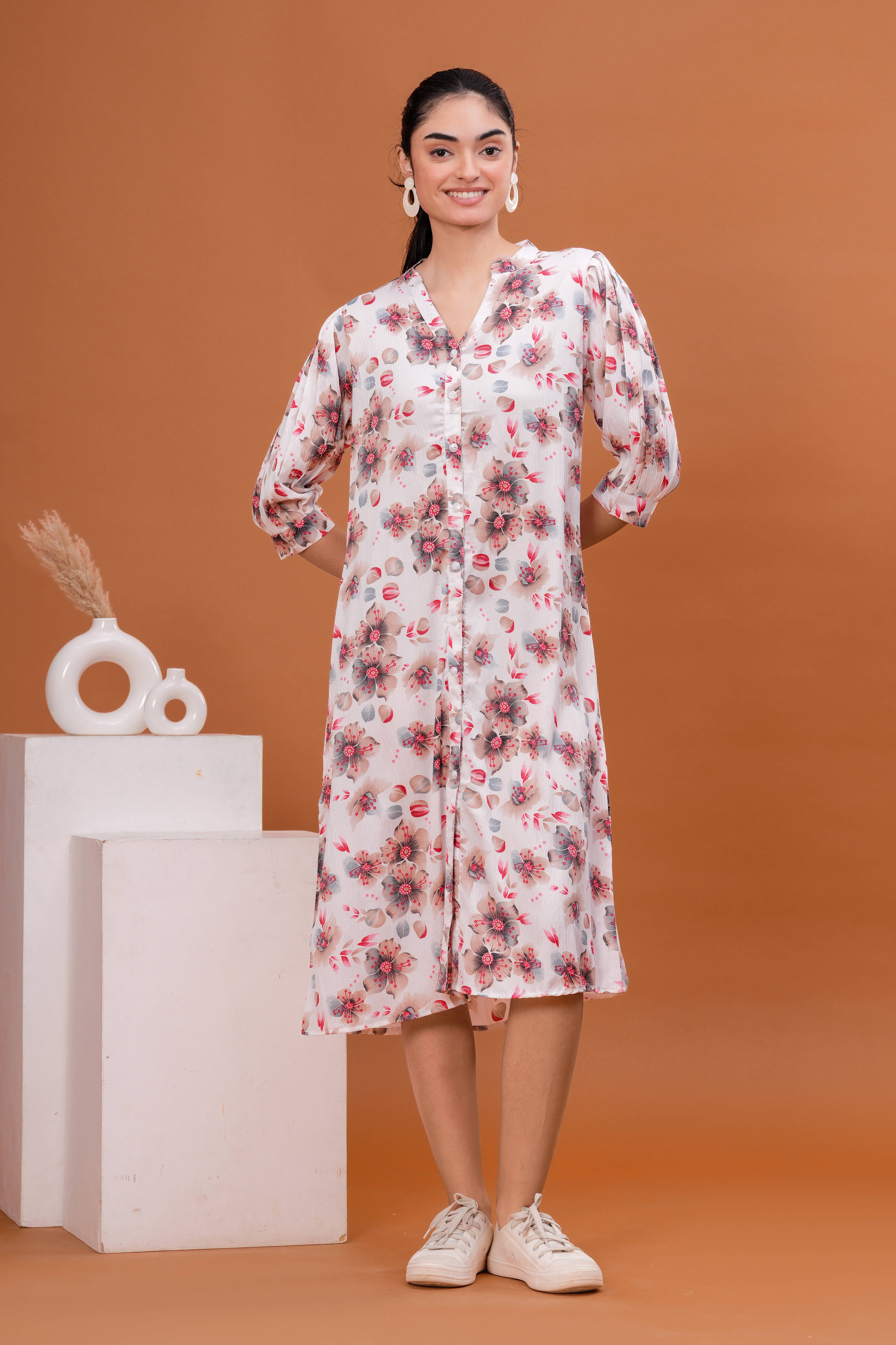 Oh Mi Dios Women Crepe Printed A-line Dress ( White ) Oh Mi Dios Women Crepe Printed A-line Dress ( White )
