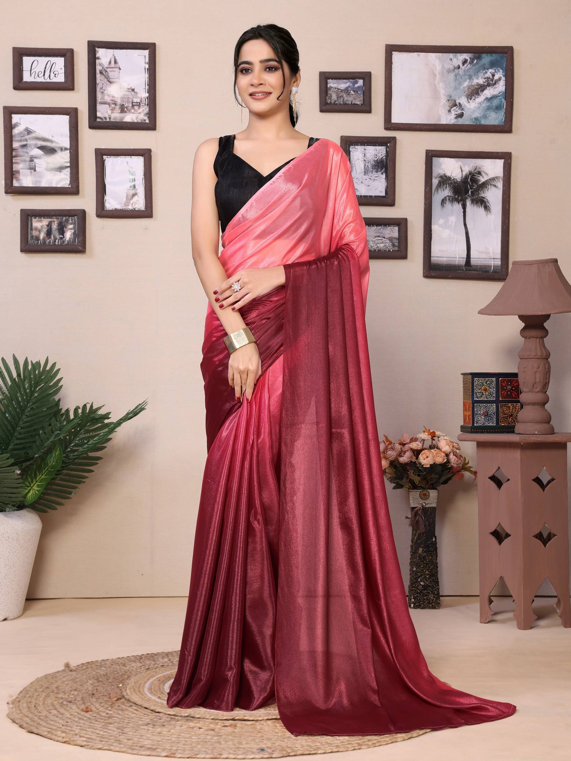     			Rangtulika Ethnics Chiffon Dyed Saree With Unstitched Blouse Piece ( Pink )
