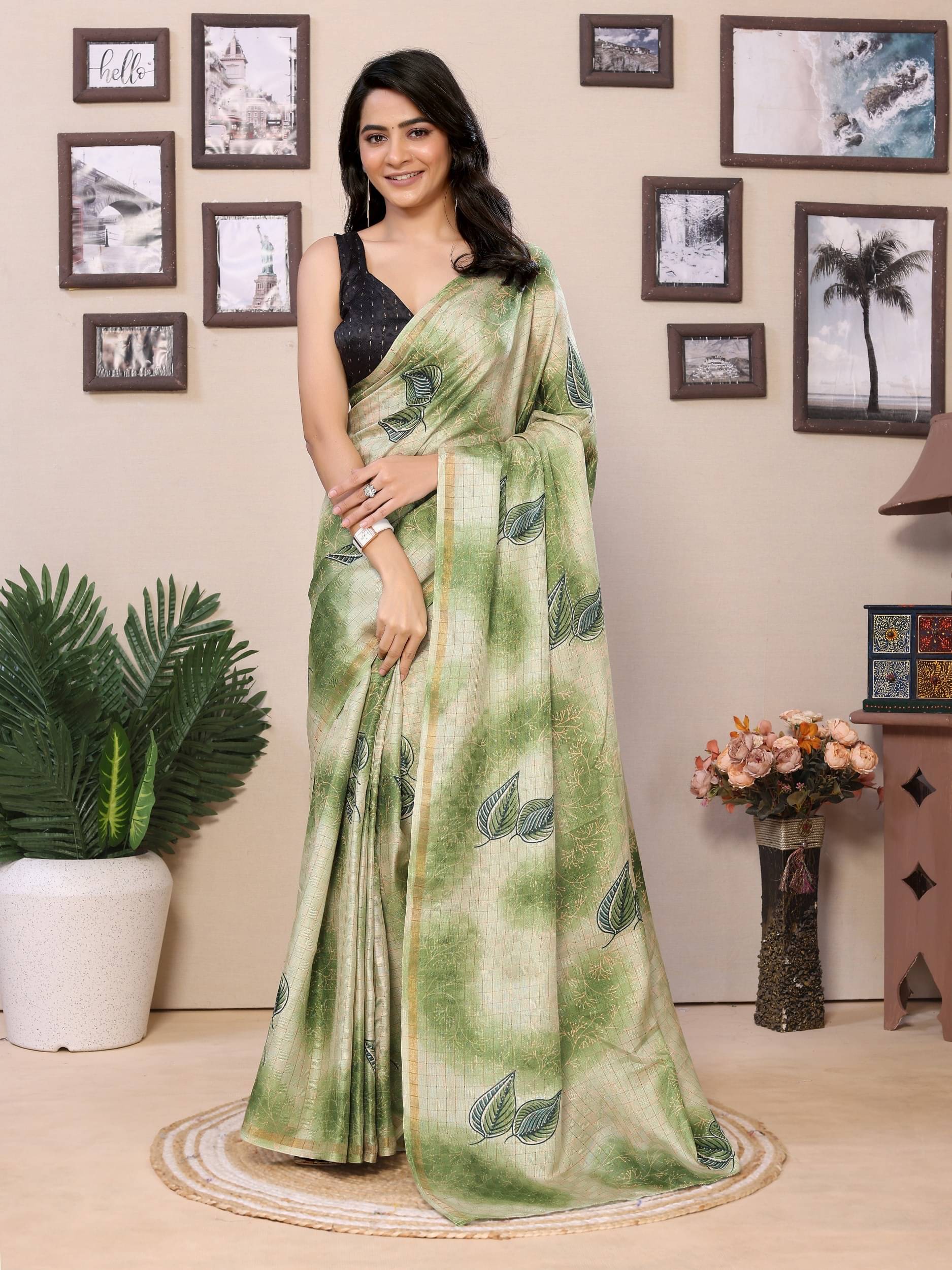     			Rangtulika Ethnics Silk Printed Saree With Unstitched Blouse Piece ( Green )