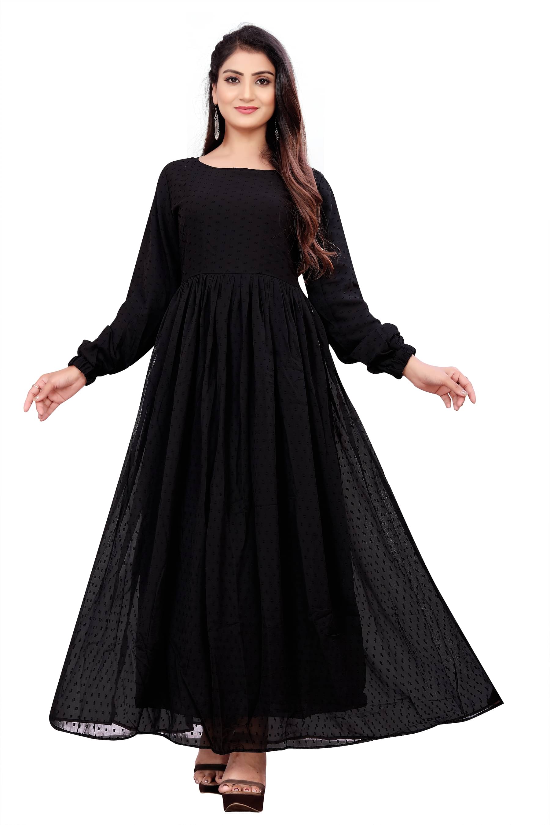     			SARINKU Black Anarkali Georgette Women's Stitched Ethnic Gown ( Pack of 1 )