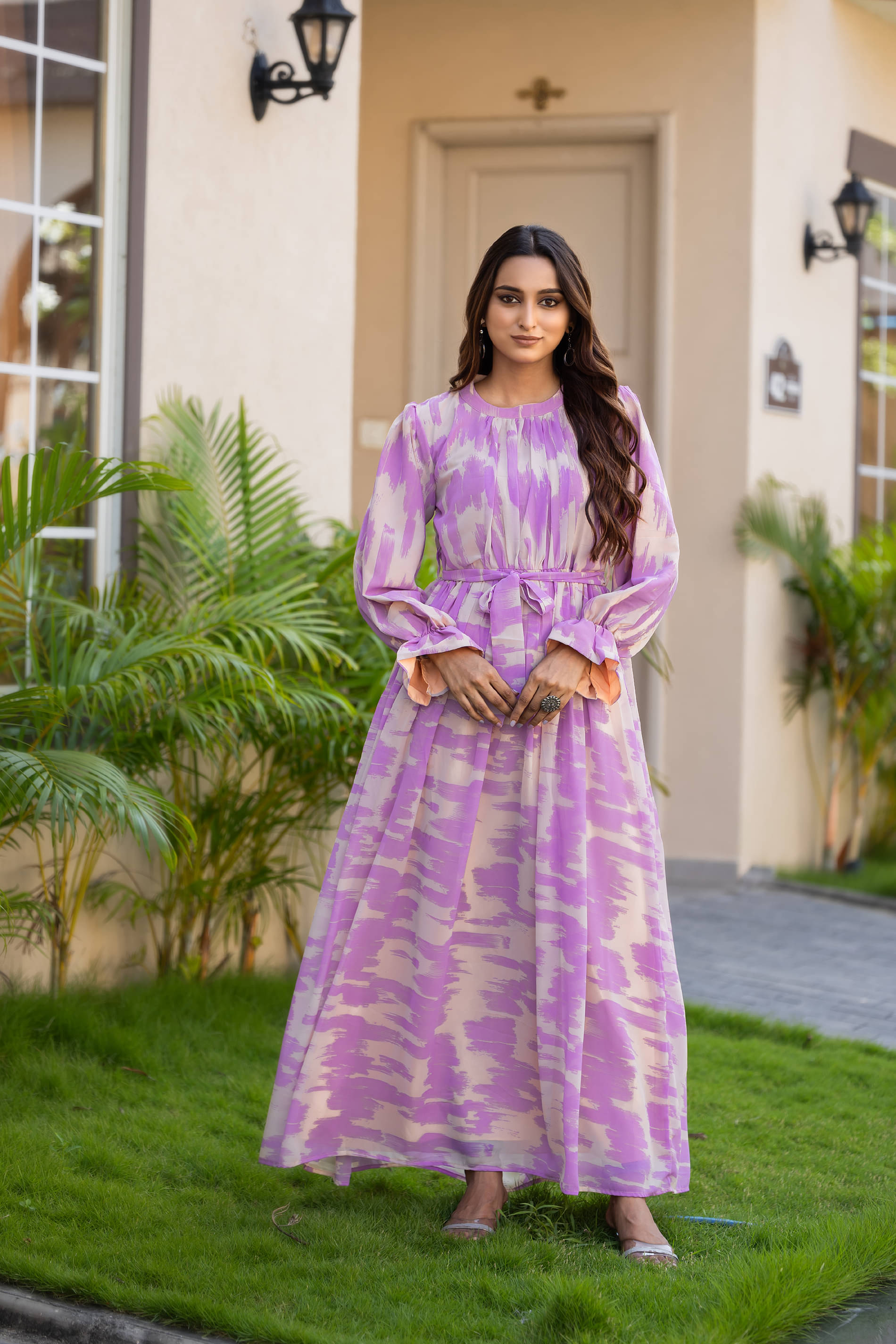 SARINKU Purple Anarkali Georgette Women's Stitched Ethnic Gown ( Pack of 1 ) SARINKU Purple Anarkali Georgette Women's Stitched Ethnic Gown ( Pack of 1 )