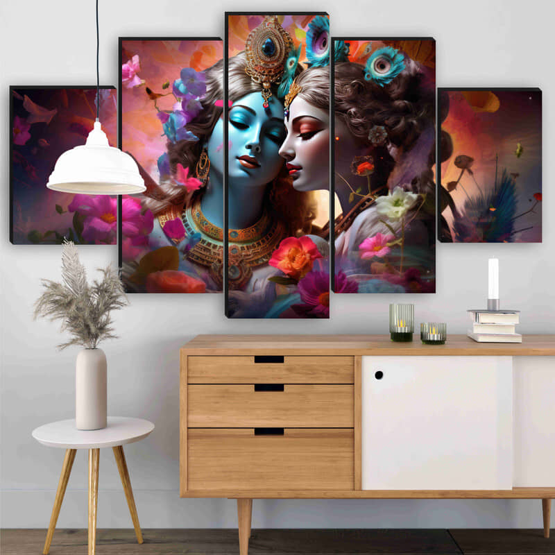 SNDArt Set Of 5 Radha Krishna Wall Paintings For Home Decor Gift Items 18 x30 inch