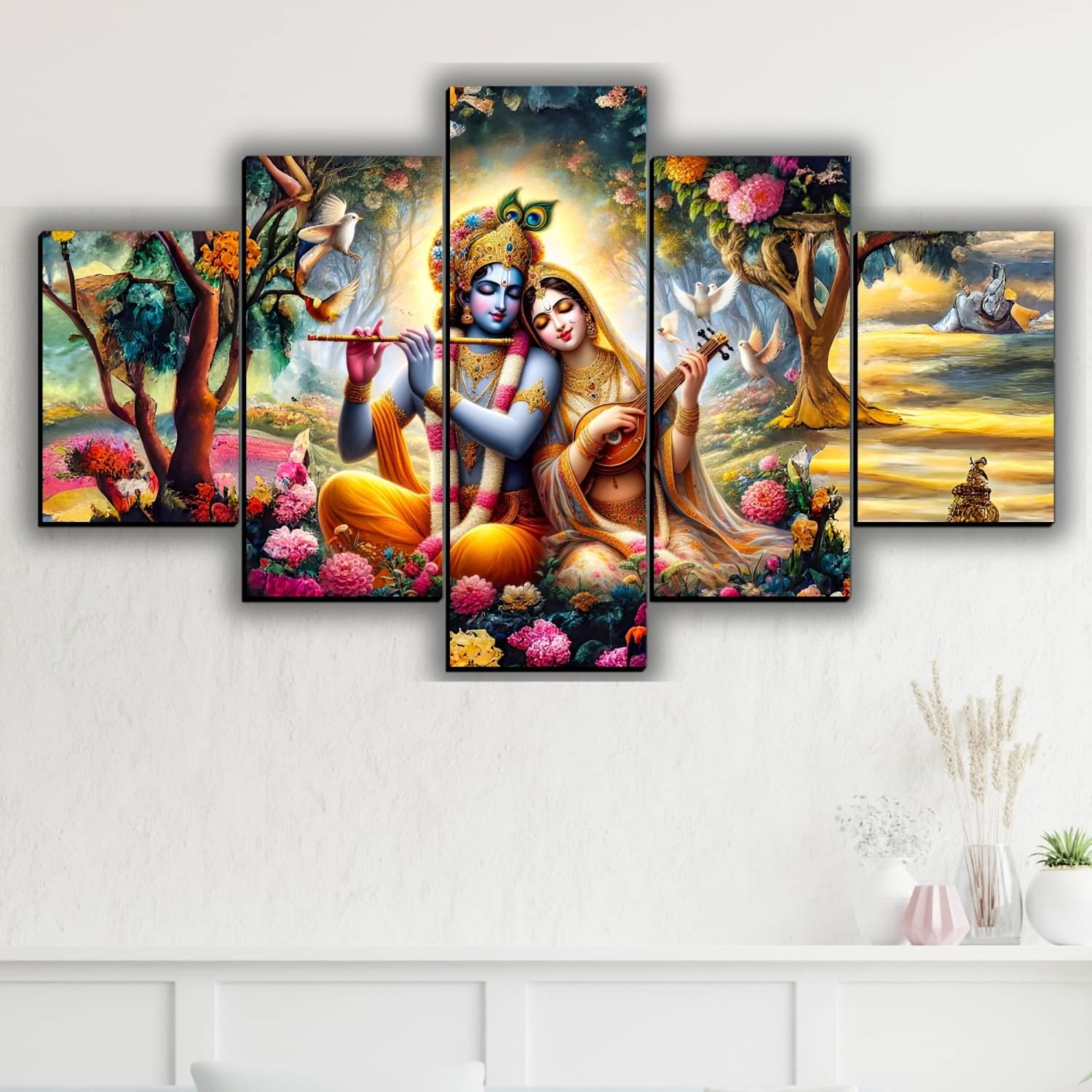 SNDArt Set Of 5 Radha Krishna Wall Paintings For Home Decor Gift Items 18 x 30 inch SNDArt Set Of 5 Radha Krishna Wall Paintings For Home Decor Gift Items 18 x 30 inch