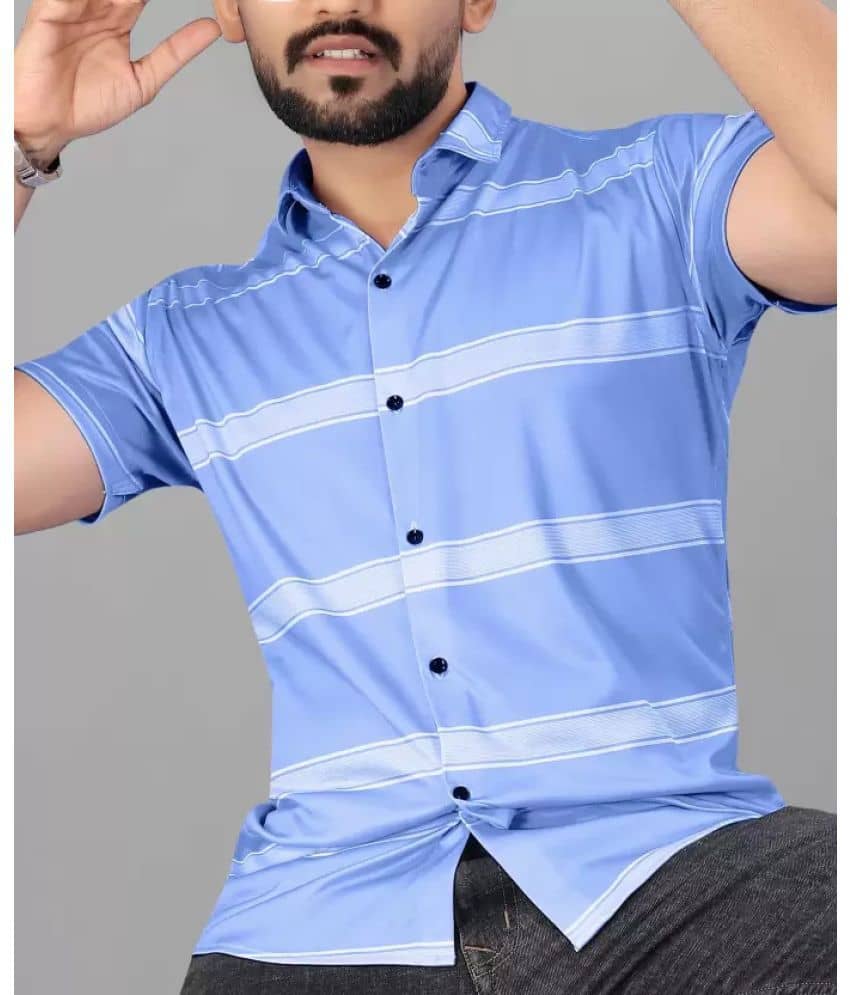 STI Cotton Blend Regular Fit Striped Half Sleeves Men's Casual Shirt - Blue ( Pack of 1 )