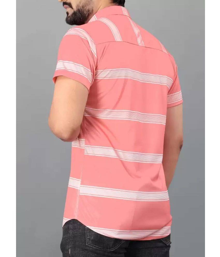 STI Cotton Blend Regular Fit Striped Half Sleeves Men's Casual Shirt - Coral ( Pack of 1 ) - Image 3
