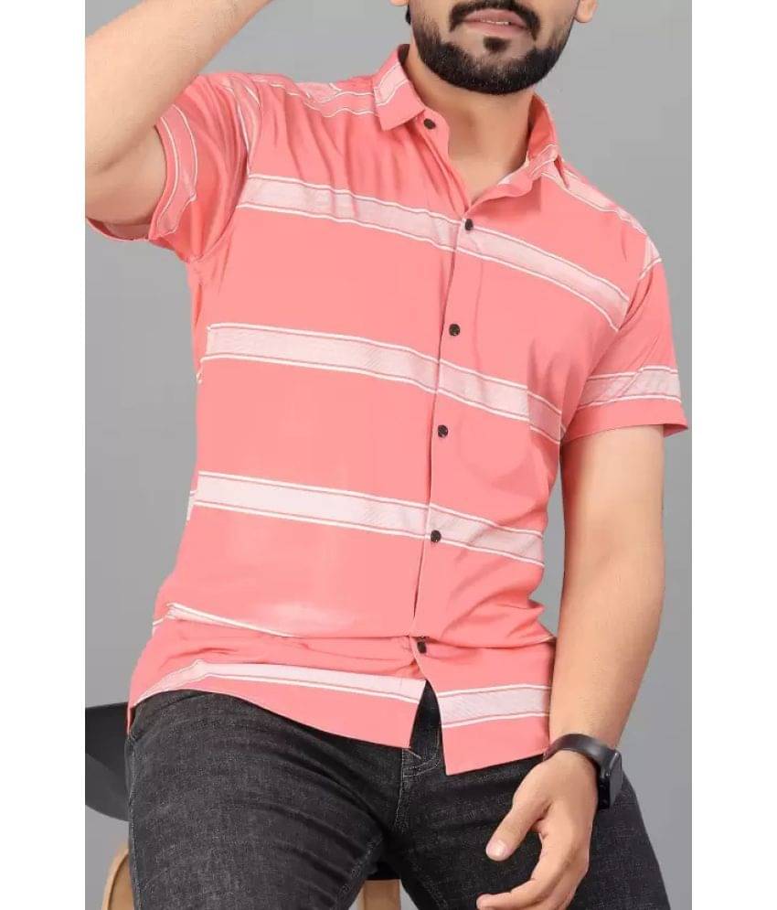 STI Cotton Blend Regular Fit Striped Half Sleeves Men's Casual Shirt - Coral ( Pack of 1 ) - Image 4