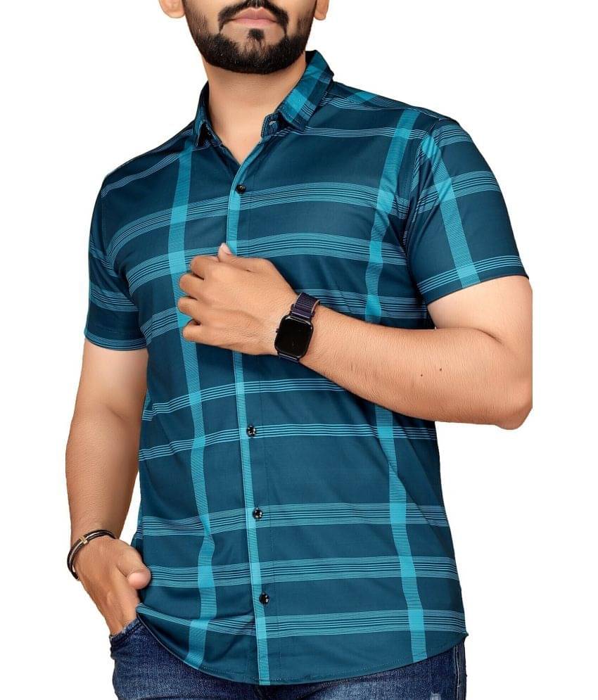     			STI Cotton Blend Regular Fit Checks Half Sleeves Men's Casual Shirt - Teal ( Pack of 1 )