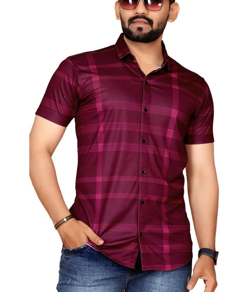 STI Cotton Blend Regular Fit Checks Half Sleeves Men's Casual Shirt - Wine ( Pack of 1 )