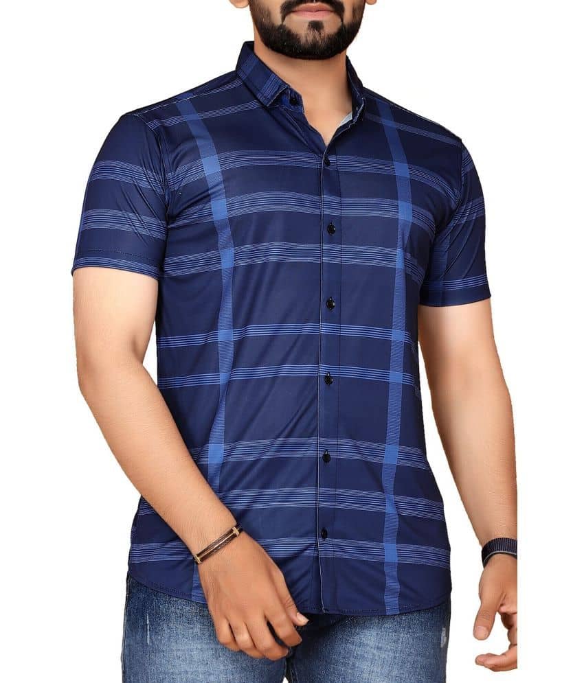 STI Cotton Blend Regular Fit Checks Half Sleeves Men's Casual Shirt - Blue ( Pack of 1 )