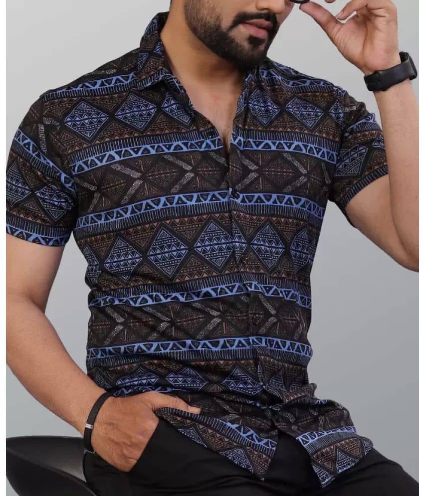 STI Polyester Regular Fit Printed Half Sleeves Men's Casual Shirt - Black ( Pack of 1 )