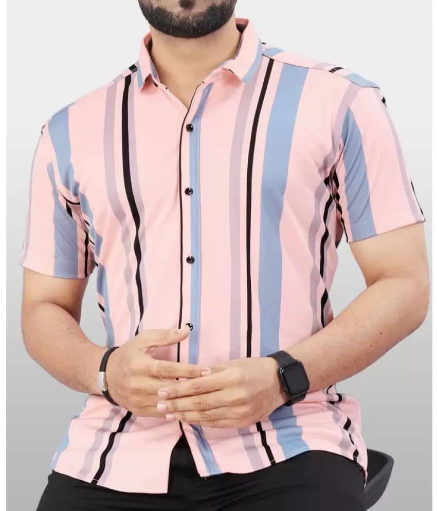 STI Polyester Regular Fit Striped Half Sleeves Men's Casual Shirt - Pink ( Pack of 1 )