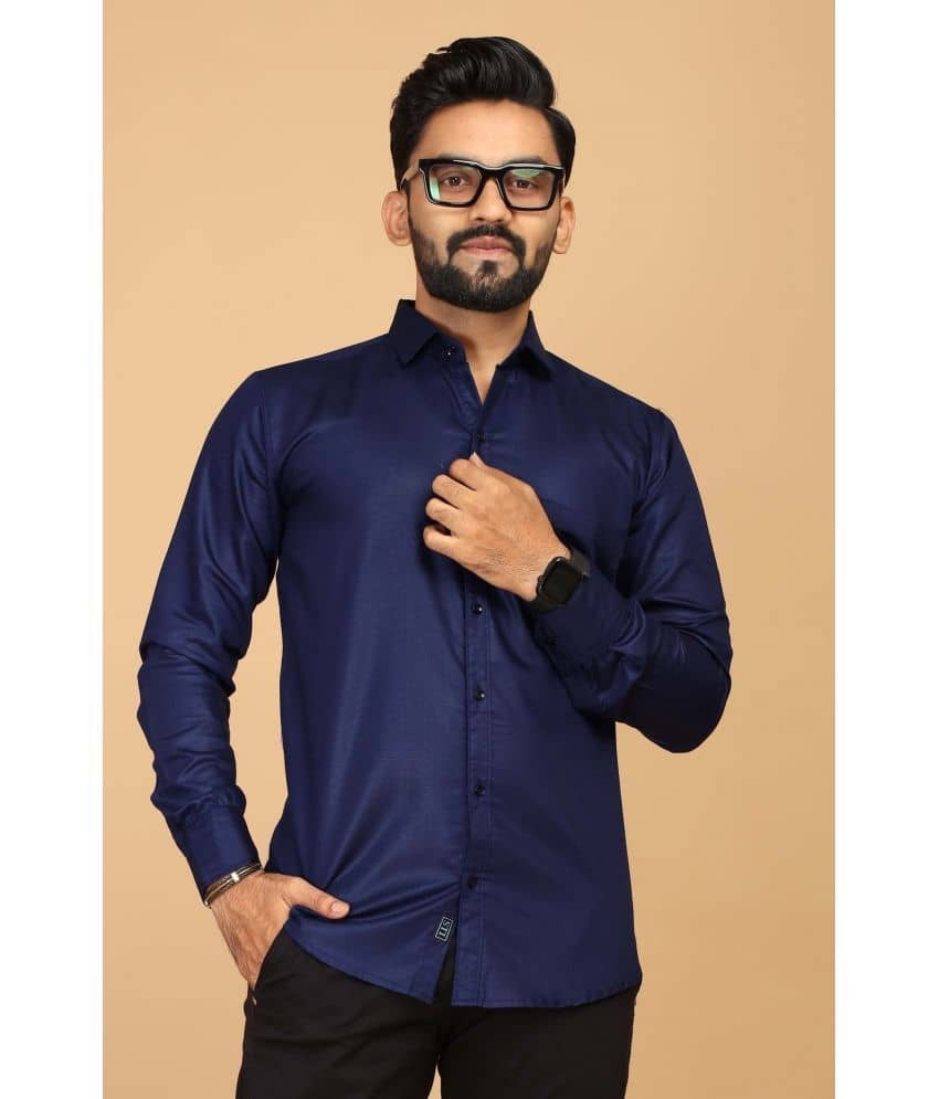 STI Viscose Regular Fit Solids Full Sleeves Men's Casual Shirt - Navy Blue ( Pack of 1 )
