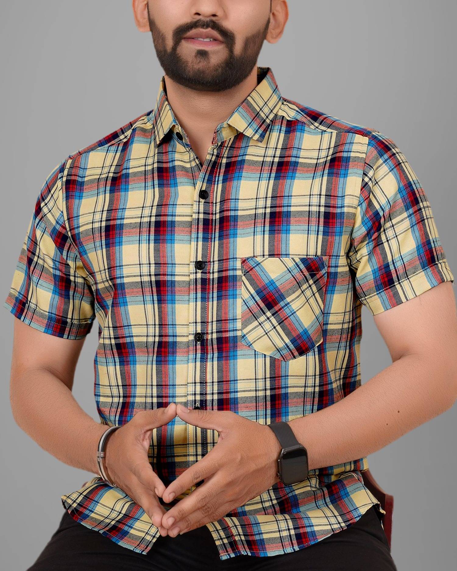 SUR-T Cotton Blend Regular Fit Checks Half Sleeves Men's Casual Shirt - Yellow ( Pack of 1 ) SUR-T Cotton Blend Regular Fit Checks Half Sleeves Men's Casual Shirt - Yellow ( Pack of 1 )
