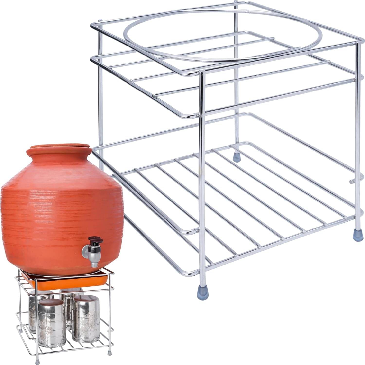     			THRIFTKART Silver Stainless Steel Matka Stand ( Pack of 1 )