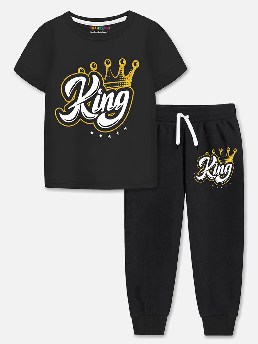 Trampoline Pack of 1 Boys Cotton Blend T-Shirt & Pants Set ( Black )