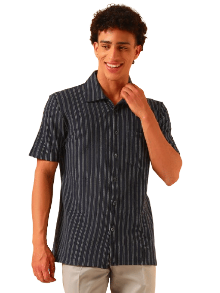 Unicus Apparel Poly Cotton Regular Fit Striped Half Sleeves Men's Casual Shirt - Blue ( Pack of 1 ) Unicus Apparel Poly Cotton Regular Fit Striped Half Sleeves Men's Casual Shirt - Blue ( Pack of 1 )