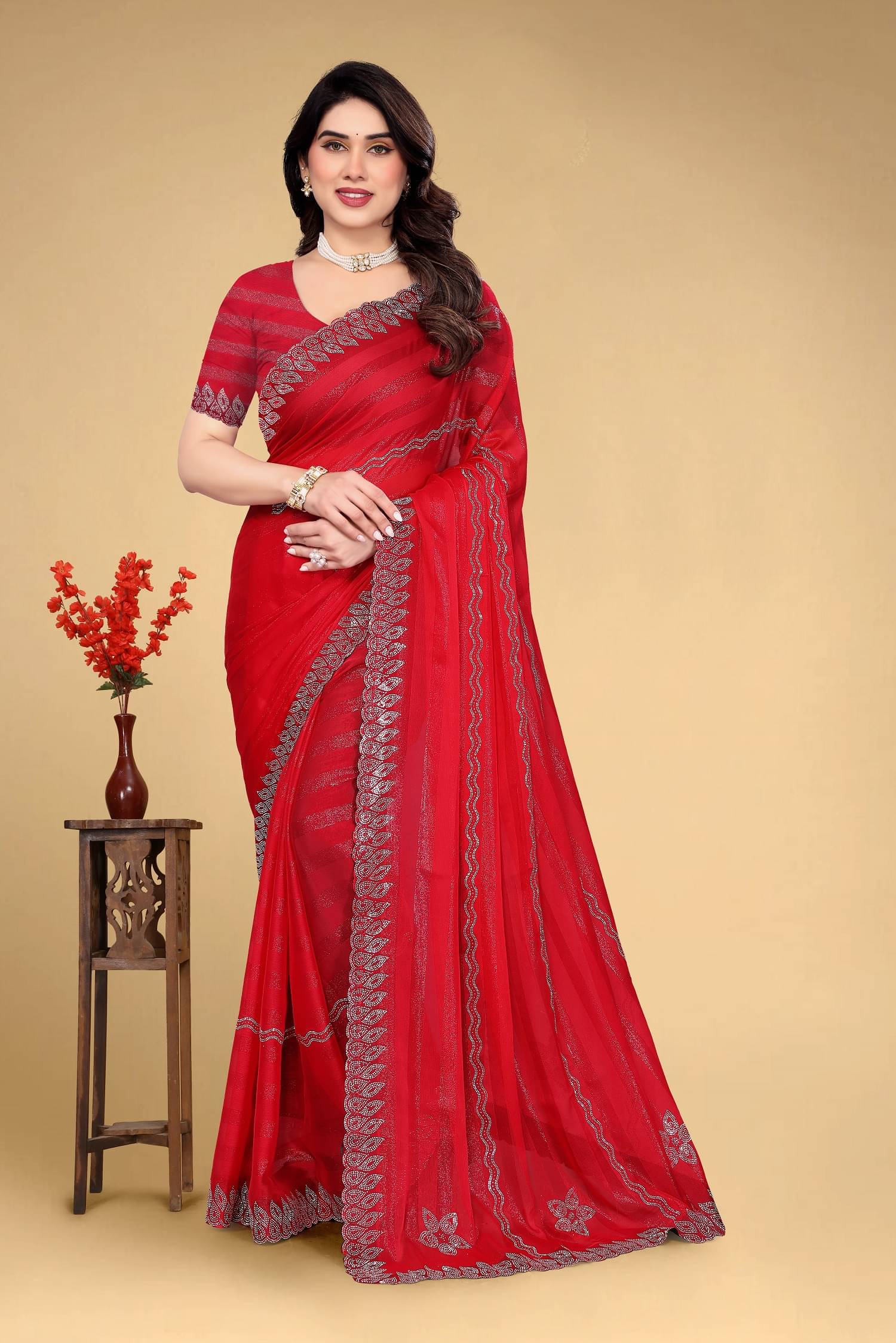 VEERAIVA Chiffon Embellished Saree With Unstitched Blouse Piece ( Pink ) VEERAIVA Chiffon Embellished Saree With Unstitched Blouse Piece ( Pink )