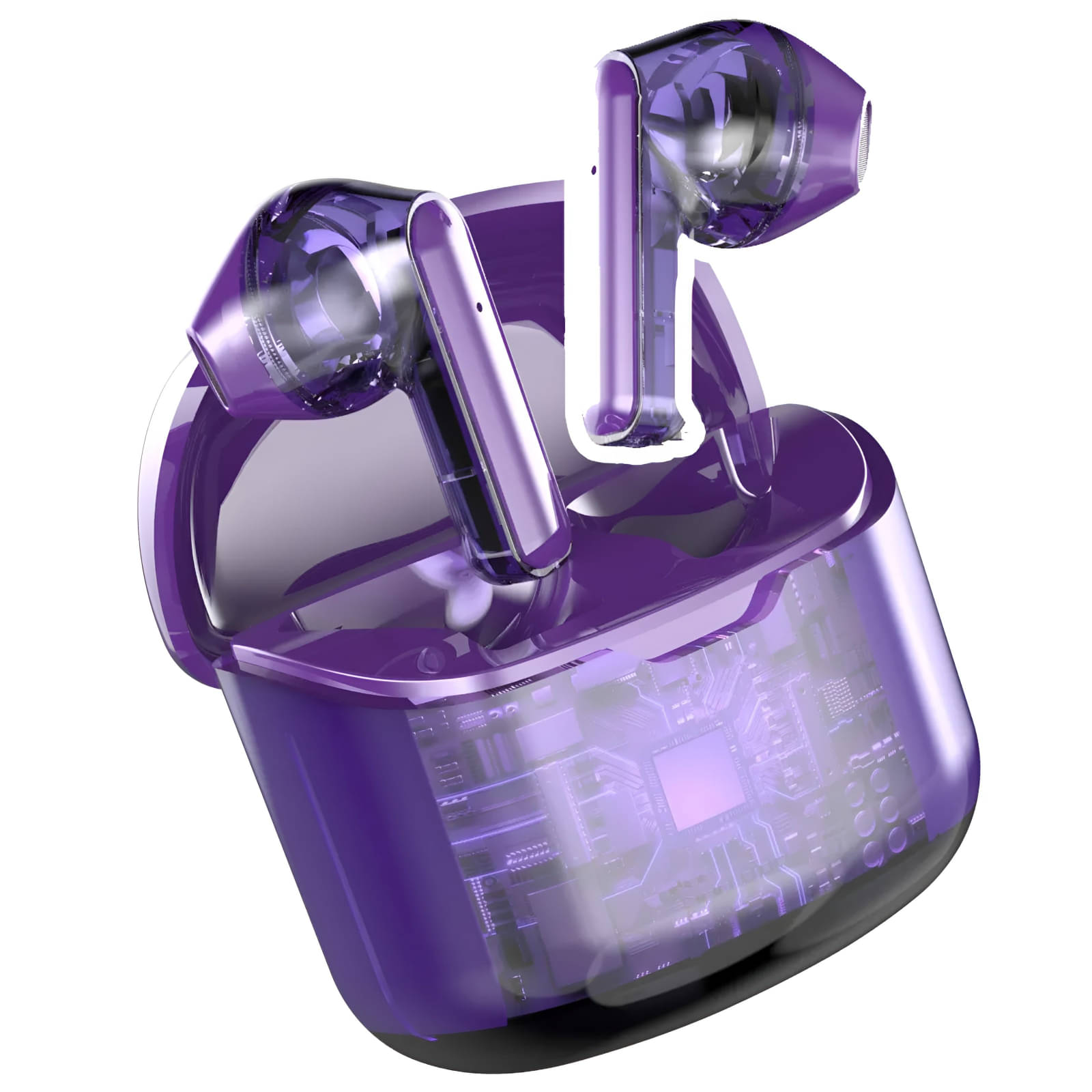     			VEhop J225 Transparent Bluetooth True Wireless (TWS) In Ear 25 Hours Playback Fast charging,Low Latency IPX4(Splash & Sweat Proof) Purple