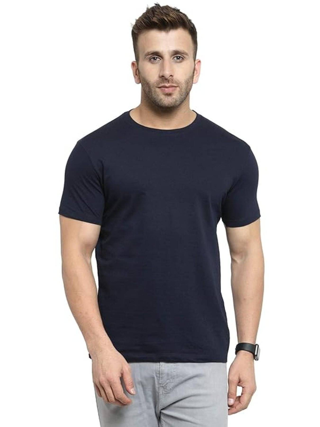     			Whyme Fashion 100% Cotton Regular Fit Solid Half Sleeves Men's Round T-Shirt - Navy ( Pack of 1 )