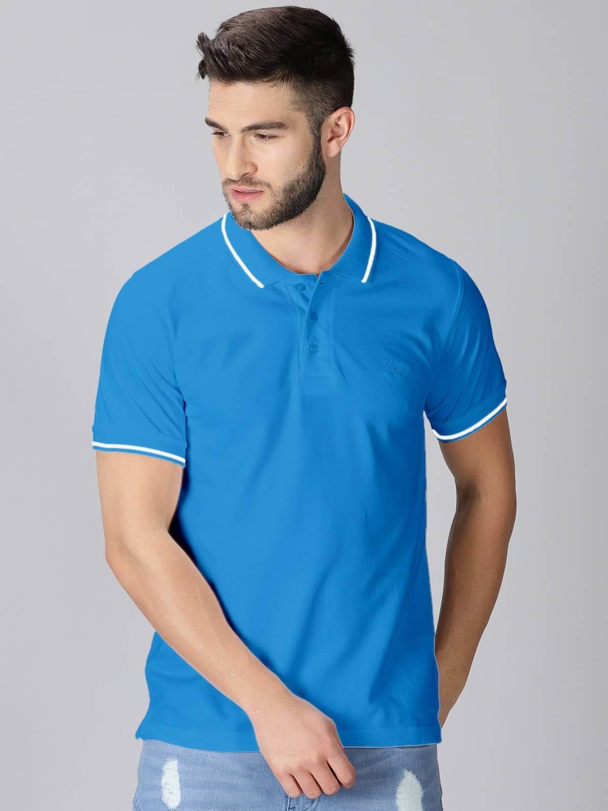     			Y.O.U. Pack of 1 Cotton Regular Fit Solid Half Sleeves Men's Polo T Shirt ( Sky Blue )