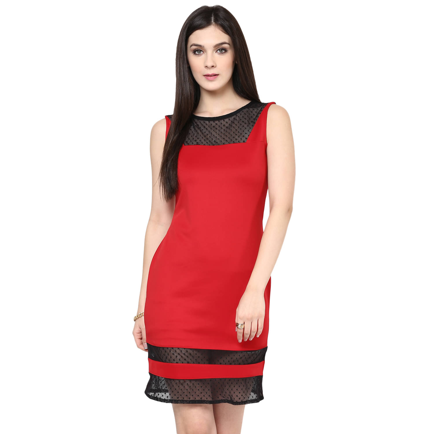     			Zima Leto Women Polyester Solid Bodycon Dress ( Red )