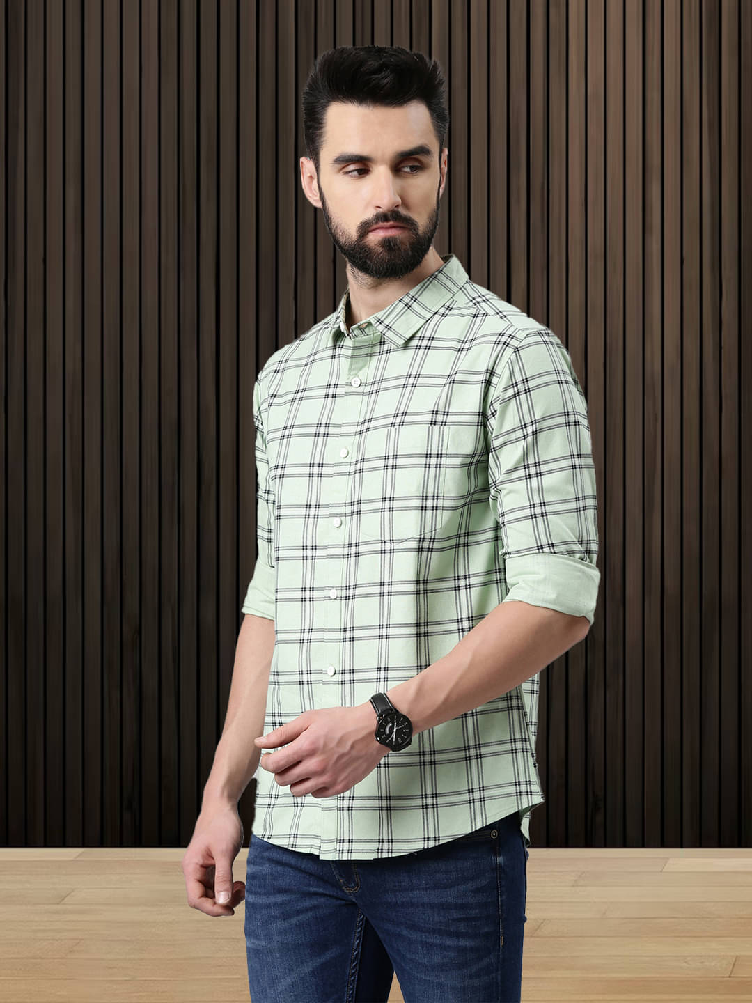     			broon Cotton Blend Regular Fit Checks Full Sleeves Men's Casual Shirt - Light Green ( Pack of 1 )
