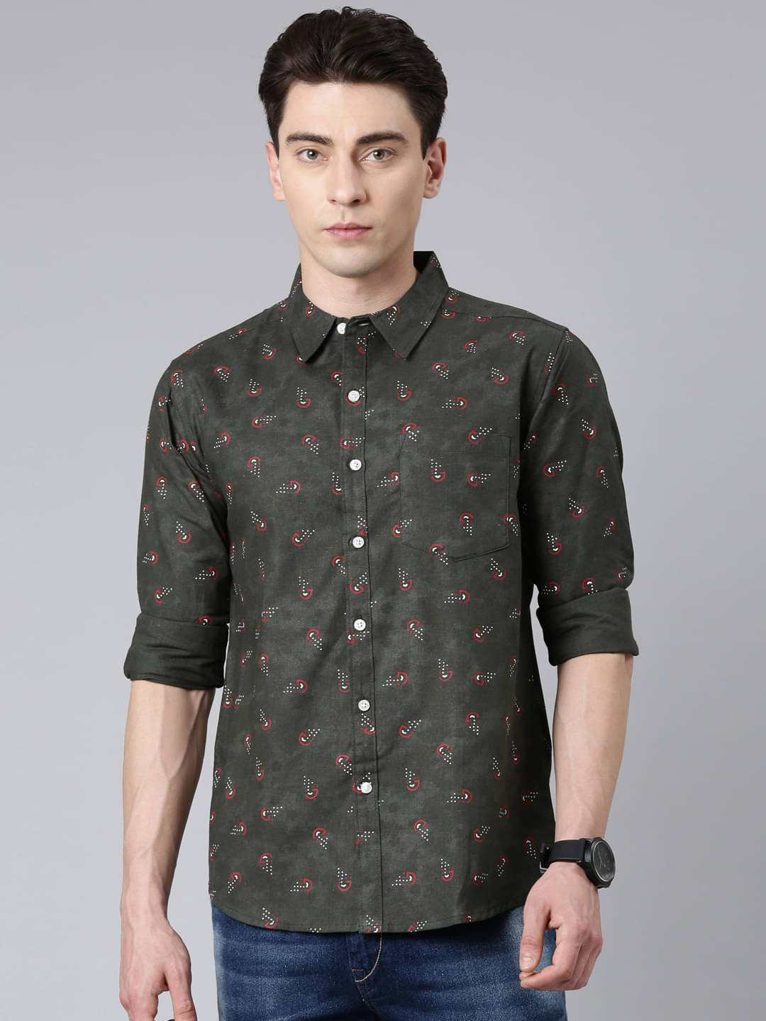broon Cotton Blend Regular Fit Printed Full Sleeves Men's Casual Shirt - Dark Green ( Pack of 1 ) broon Cotton Blend Regular Fit Printed Full Sleeves Men's Casual Shirt - Dark Green ( Pack of 1 )
