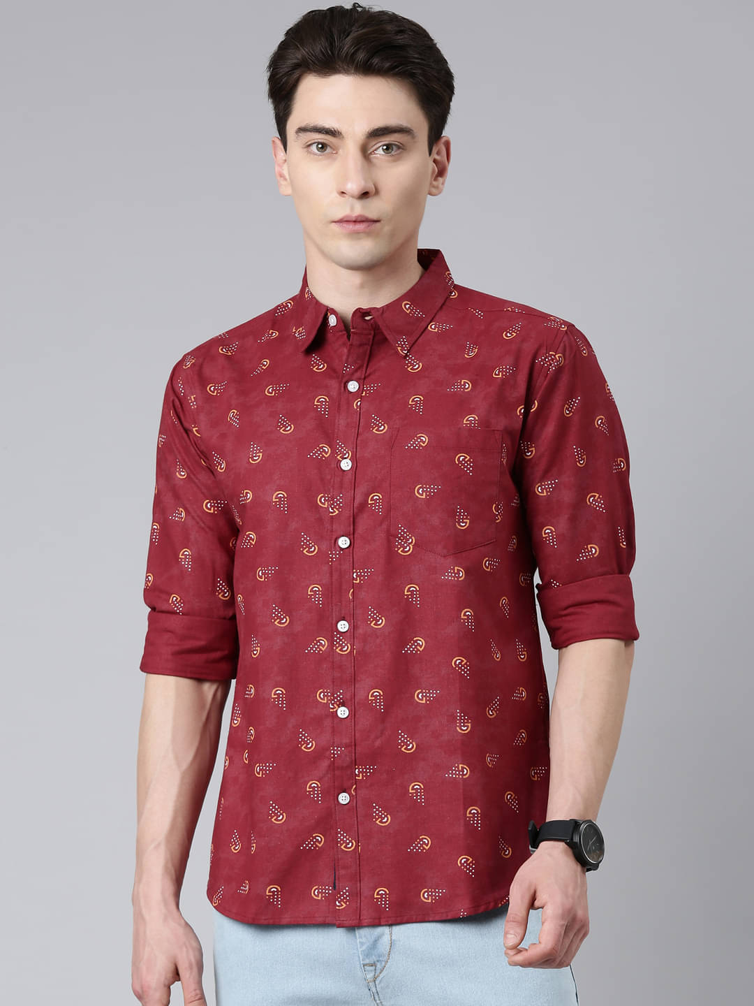     			broon Cotton Blend Regular Fit Printed Full Sleeves Men's Casual Shirt - Maroon ( Pack of 1 )