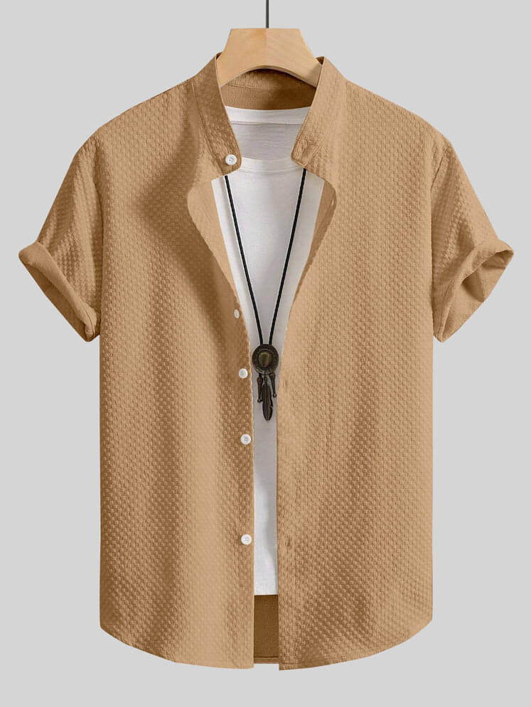    			rexan Polyester Regular Fit Self Design Half Sleeves Men's Casual Shirt - Brown ( Pack of 1 )