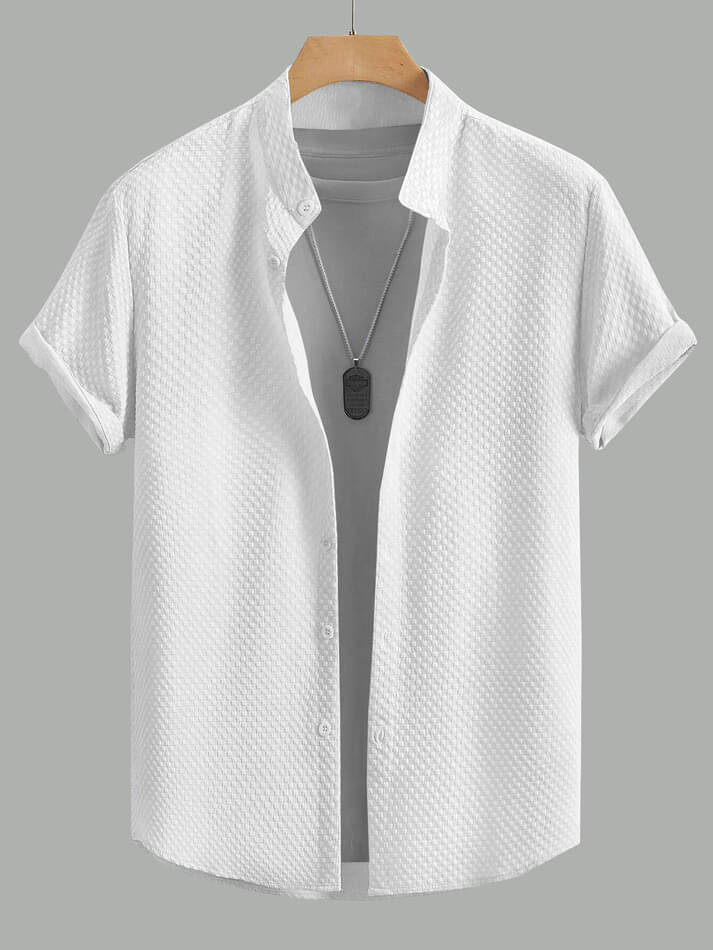 rexan Polyester Regular Fit Self Design Half Sleeves Men's Casual Shirt - White ( Pack of 1 ) rexan Polyester Regular Fit Self Design Half Sleeves Men's Casual Shirt - White ( Pack of 1 )