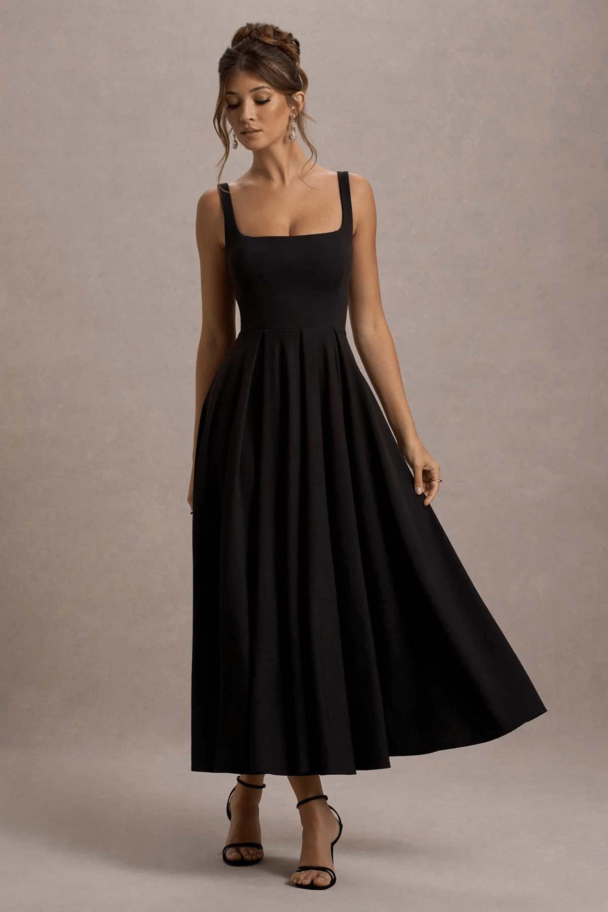 wanquila Women Lycra Solid Fit & Flare Dress ( Black ) wanquila Women Lycra Solid Fit & Flare Dress ( Black )
