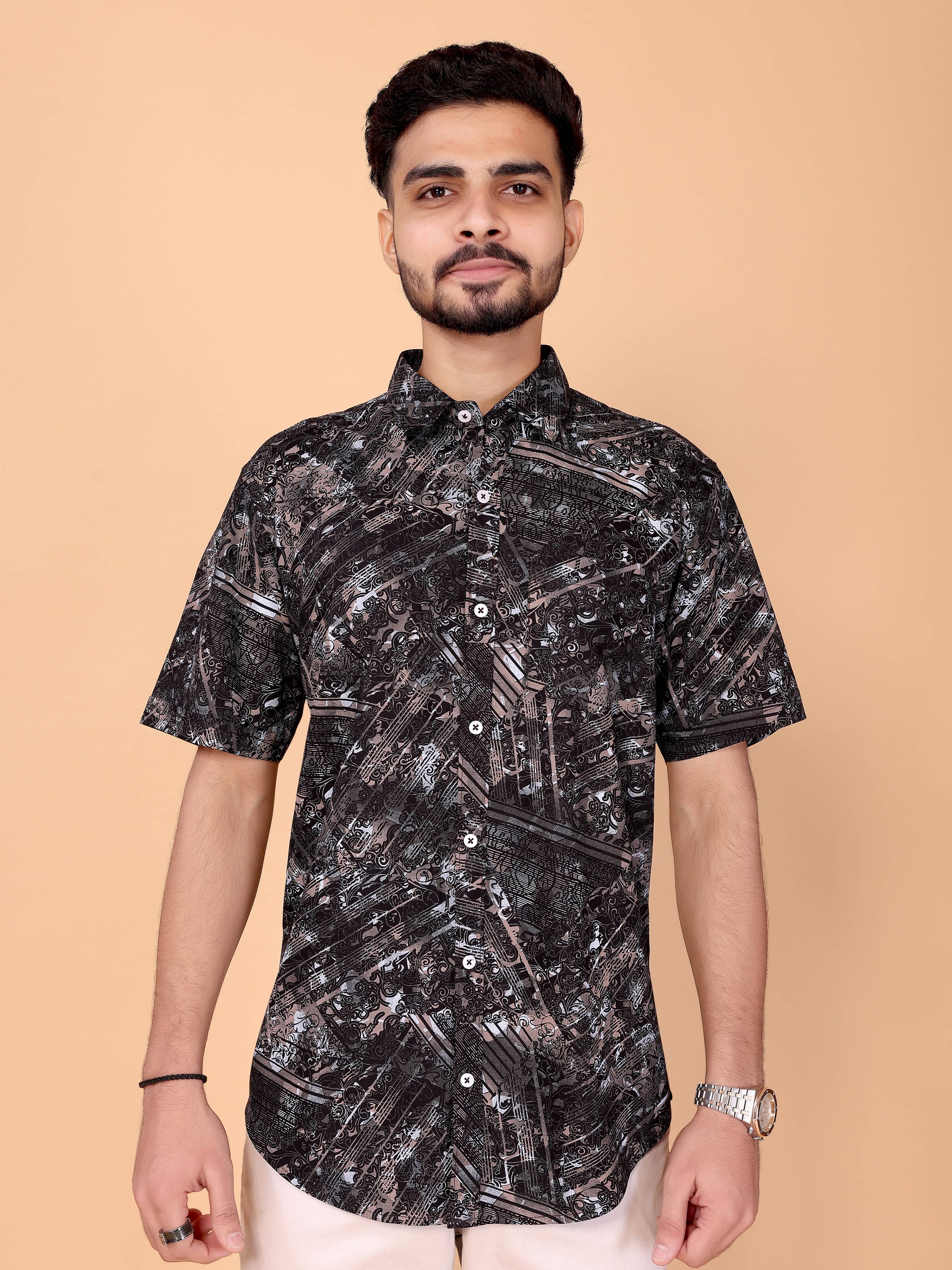     			BLYNK Poly Cotton Regular Fit Printed Half Sleeves Men's Casual Shirt - Black ( Pack of 1 )